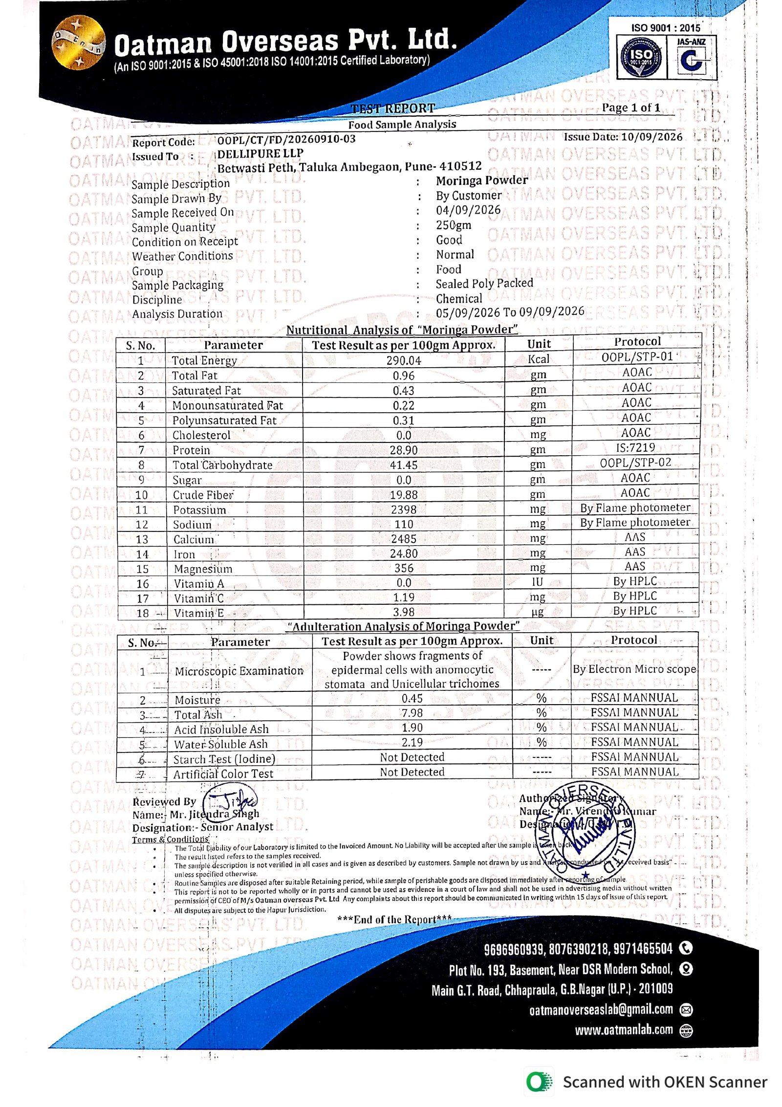 Moringa Powder Test Report